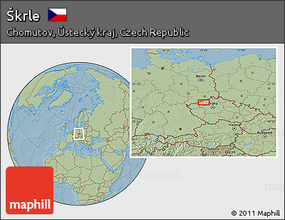 Savanna Style Location Map of Škrle, hill shading