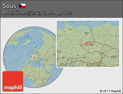 Savanna Style Location Map of Souš, hill shading