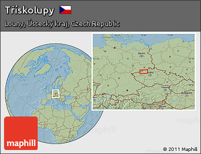 Savanna Style Location Map of Třískolupy, hill shading