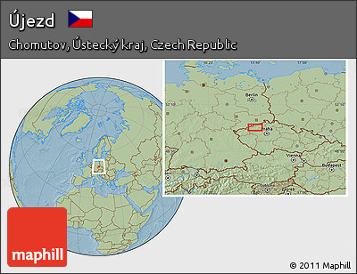 Savanna Style Location Map of Újezd, hill shading