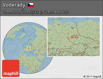 Savanna Style Location Map of Voděrady, hill shading