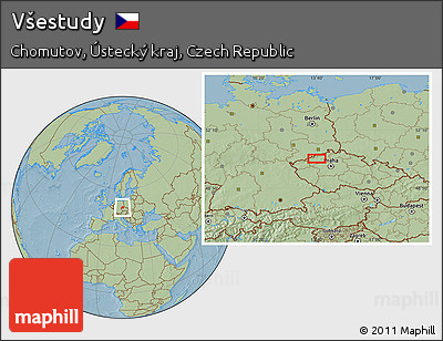 Savanna Style Location Map of Všestudy, hill shading