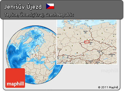 Shaded Relief Location Map of Jenišŭv Újezd