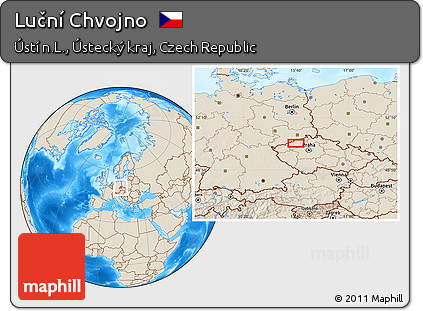 Shaded Relief Location Map of Luční Chvojno
