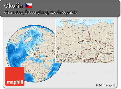 Shaded Relief Location Map of Okořín