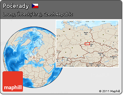 Shaded Relief Location Map of Počerady