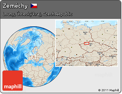Shaded Relief Location Map of Zeměchy