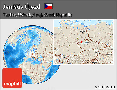 Shaded Relief Location Map of Jenišŭv Újezd