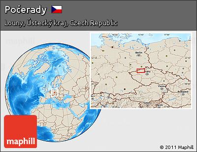 Shaded Relief Location Map of Počerady