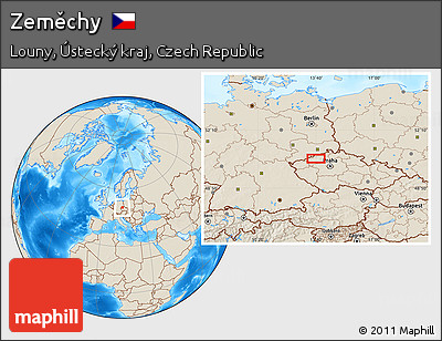 Shaded Relief Location Map of Zeměchy