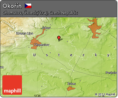 Physical Map of Okořín