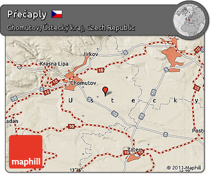 Shaded Relief Map of Přečaply