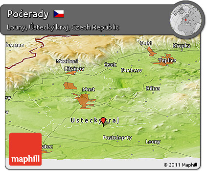 Physical Panoramic Map of Počerady