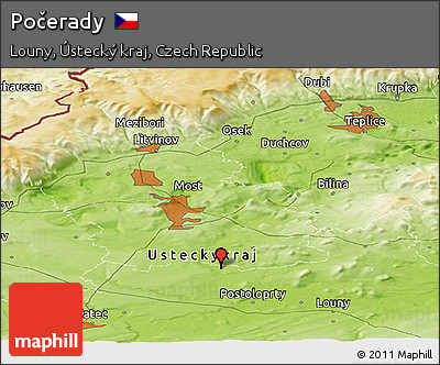 Physical Panoramic Map of Počerady