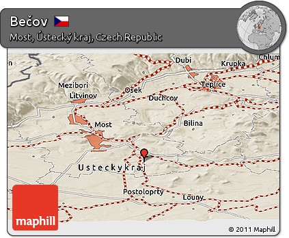 Shaded Relief Panoramic Map of Bečov