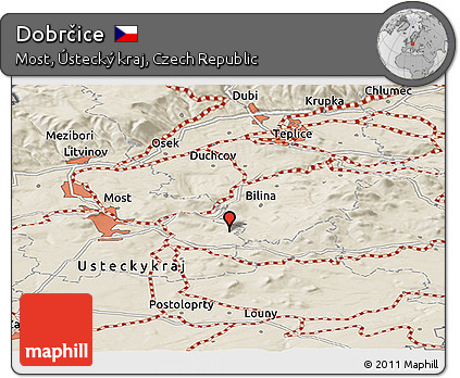 Shaded Relief Panoramic Map of Dobrčice