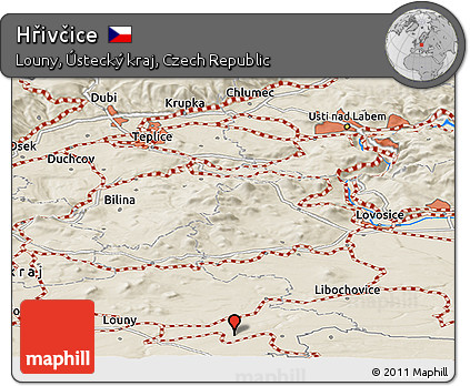 Shaded Relief Panoramic Map of Hřivčice