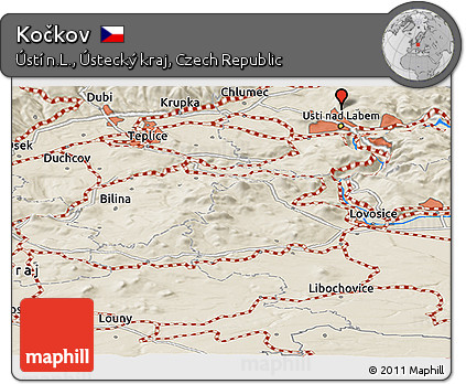 Shaded Relief Panoramic Map of Kočkov