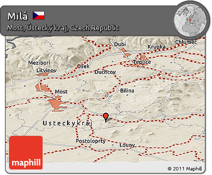 Shaded Relief Panoramic Map of Milá