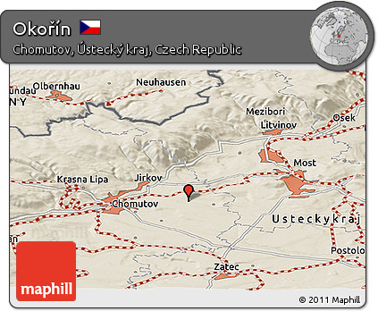 Shaded Relief Panoramic Map of Okořín