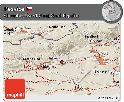 Shaded Relief Panoramic Map of Pesvice