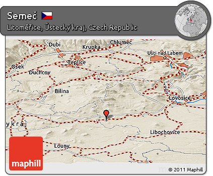 Shaded Relief Panoramic Map of Semeč