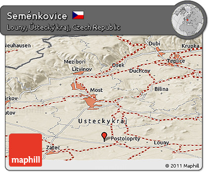 Shaded Relief Panoramic Map of Seménkovice