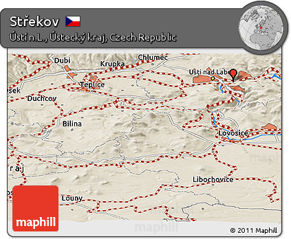 Shaded Relief Panoramic Map of Střekov