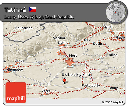 Shaded Relief Panoramic Map of Tatinná