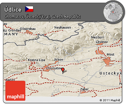 Shaded Relief Panoramic Map of Údlice