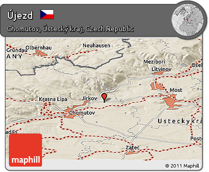 Shaded Relief Panoramic Map of Újezd
