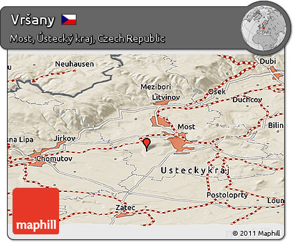 Shaded Relief Panoramic Map of Vršany