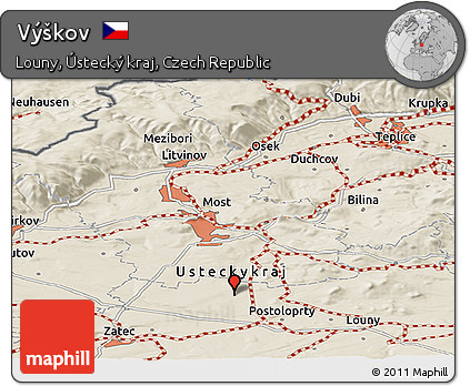 Shaded Relief Panoramic Map of Výškov