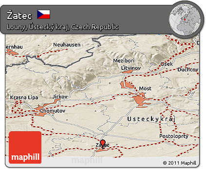 Shaded Relief Panoramic Map of Žatec