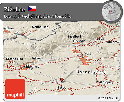 Shaded Relief Panoramic Map of Žiželice