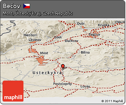 Shaded Relief Panoramic Map of Bečov