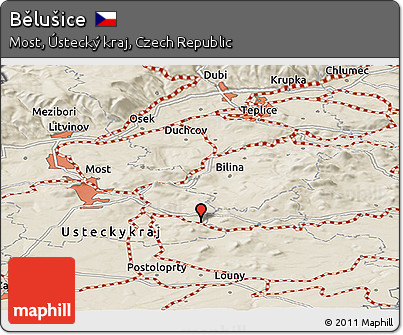 Shaded Relief Panoramic Map of Bělušice
