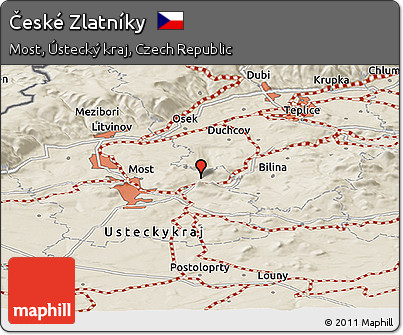 Shaded Relief Panoramic Map of České Zlatníky