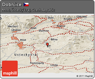 Shaded Relief Panoramic Map of Dobrčice