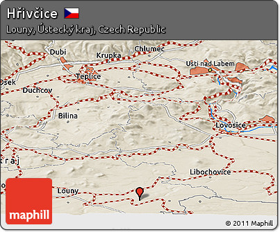 Shaded Relief Panoramic Map of Hřivčice