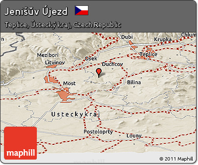 Shaded Relief Panoramic Map of Jenišŭv Újezd