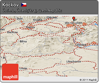 Shaded Relief Panoramic Map of Kočkov