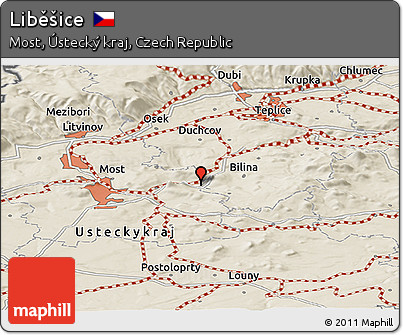 Shaded Relief Panoramic Map of Liběšice
