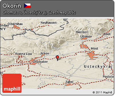 Shaded Relief Panoramic Map of Okořín