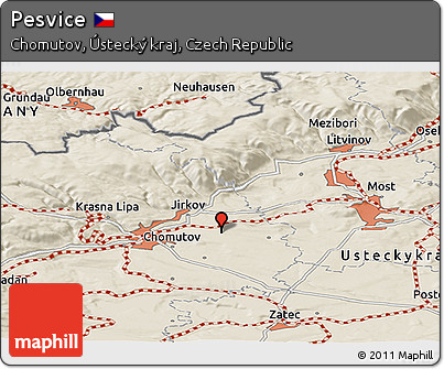 Shaded Relief Panoramic Map of Pesvice