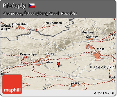 Shaded Relief Panoramic Map of Přečaply
