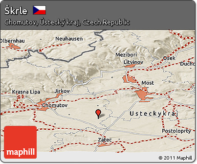 Shaded Relief Panoramic Map of Škrle