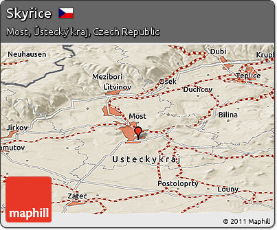 Shaded Relief Panoramic Map of Skyřice