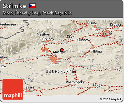 Shaded Relief Panoramic Map of Střimice