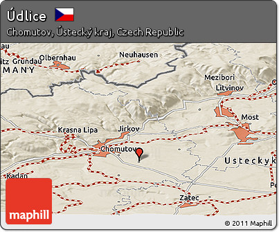 Shaded Relief Panoramic Map of Údlice